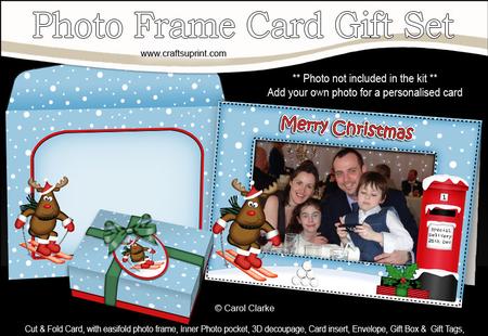 Xmas Skiing Rudolph Easicut Photo Frame Card Gift Set