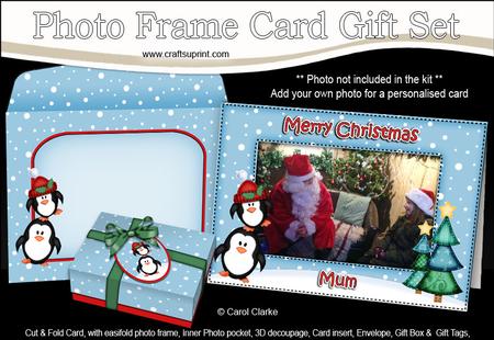 Xmas Mum Penguins Easicut Photo Frame Card Gift Set