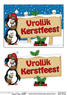 Xmas Dutch Penguins Signpost 5x7 Easicut Decoupage