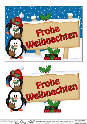 Xmas German Penguins Signpost 5x7 Easicut Decoupage