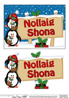 Xmas Irish Penguins Signpost 5x7 Easicut Decoupage