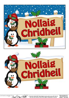 Xmas Scottish Gaelic Penguins Signpost 5x7 Easicut Decoupage