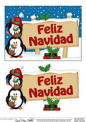 Xmas Spanish Penguins Signpost 5x7 Easicut Decoupage