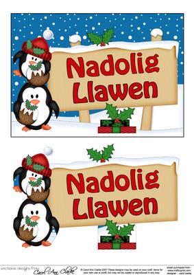 Xmas Welsh Penguins Signpost 5x7 Easicut Decoupage