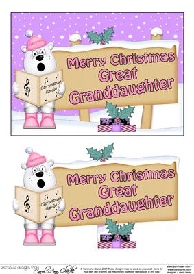 Xmas Great Granddaughter Bear Signpost 5x7 Easicut Decoupage