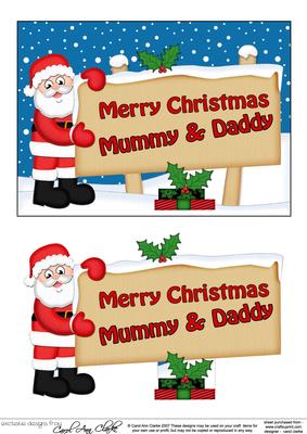 Xmas Mummy & Daddy Santa Signpost 5x7 Easicut Decoupage