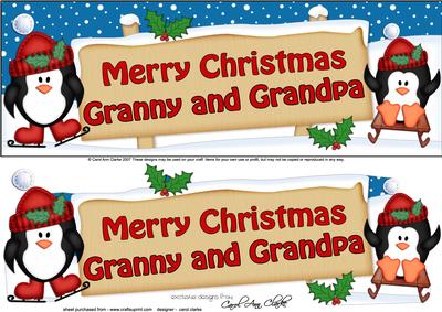 Xmas Granny & Grandpa Penguins Signpost Lge Dl Decoupag