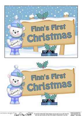 Finn's 1st Christmas Teddy Signpost 5x7 Easicut Decoupage