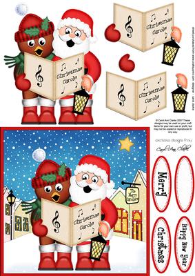 Carol Singing Santa & Robin Merry Carollers 3D Decoupage