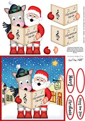Singing Santa & Gigi Horse Merry Carollers 3D Decoupage