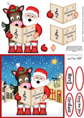 Singing Santa & Gigi Horse Merry Carollers 3D Decoupage
