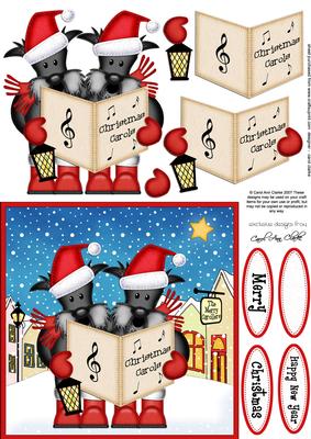 Singing Santa & Scottie Dogs Merry Carollers 3D Decoupageupa