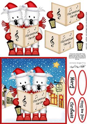 Singing Santa & Westie Dogs Merry Carollers 3D Decoupageupa