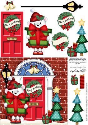 Teddy Tess's Present Christmas Door 3D Decoupage