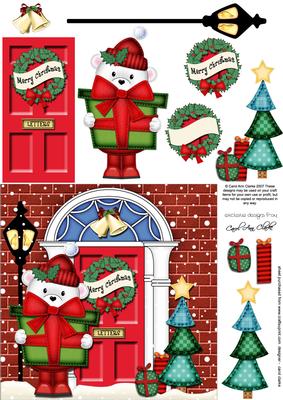 Teddy Ed's Present Christmas Door 3D Decoupage