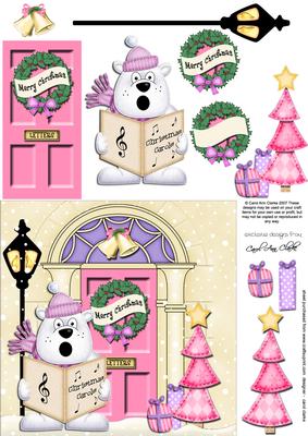 Carol Singing Polar Bear Christmas Door 3D Decoupage