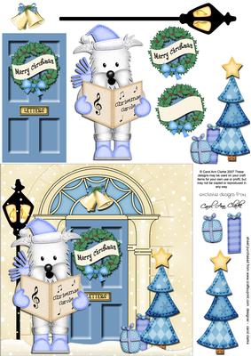 Carol Singing Westie Dog Christmas Door 3D Decoupage