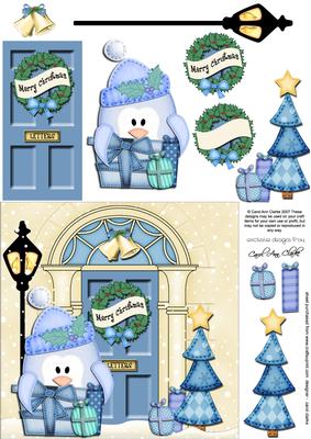 Penguin's Presents Christmas Door Quick Card 3D Decoupage
