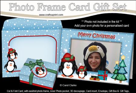 Xmas Penguins Easicut Photo Frame Card Gift Set
