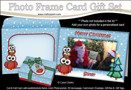 Xmas Sister Owls Easicut Photo Frame Card Gift Set