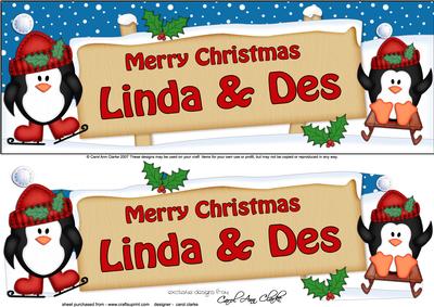 Xmas Linda & Des Penguins Signpost Lge Dl Easicut Decoupage