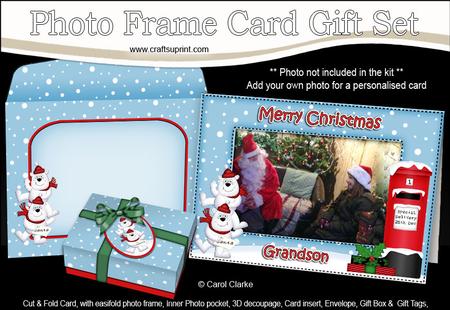 Xmas Grandson Polar Bears Easicut Photo Frame Card Gift Set