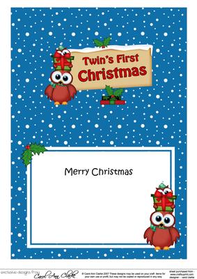 Twins 1st Christmas Owls Signpost 5x7 Matching Insert