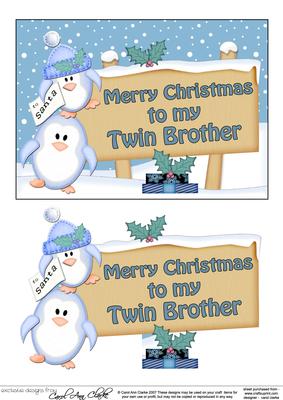 Xmas Twin Brother Penguins Signpost 5x7 Decoupage