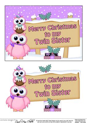 Xmas Twin Sister Owls Signpost 5x7 Decoupage