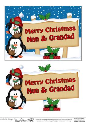 Xmas Nan & Grandad Penguins Signpost 5x7 Decoupage