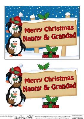 Xmas Nanny & Grandad Penguins Signpost 5x7 Decoupage