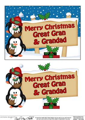 Xmas Great Gran & Grandad Penguins Signpost 5x7 Decoupage