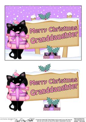 Xmas Granddaughter Cat Signpost 5x7 Decoupage