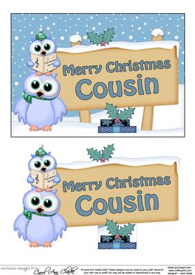 Xmas Cousin Owls Signpost 5x7 Decoupage