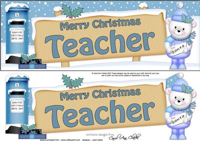 Xmas Teacher Teddy Ed Signpost Lge Dl Decoupage