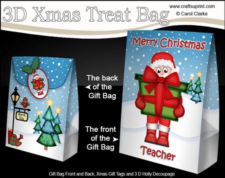 3D Xmas Teacher Santa Large Gift Bag Mini Kit