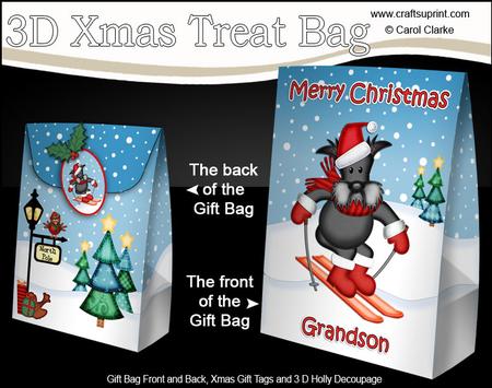 3D Xmas Grandson Scottie Dog Large Gift Bag Mini Kit