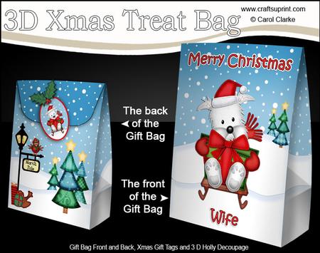 3D Xmas Wife Westie Dog Large Gift Bag Mini Kit