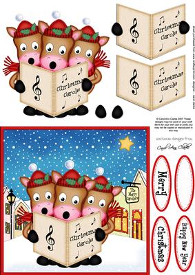 Xmas Carol Singing Horses Merry Carollers 3D Decoupage