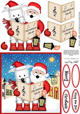 Xmas Singing Westie & Santa Merry Carollers 3D Decoupage