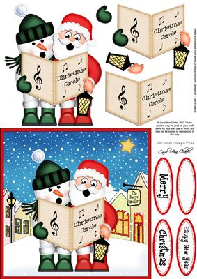 Xmas Singing Snowman & Santa Merry Carollers 3D Decoupage