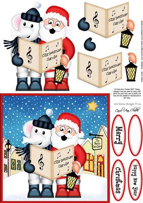 Xmas Singing Elephant & Santa Merry Carollers 3D Decoupage