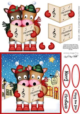 Xmas Carol Singing Horses Merry Carollers 3D Decoupage