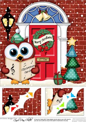8 x 8 Singing Owl Christmas Door Scalloped Topper