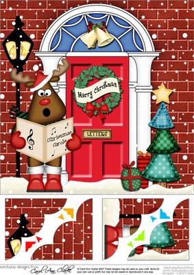 8 x 8 Singing Rudolph Christmas Door Scalloped Topper