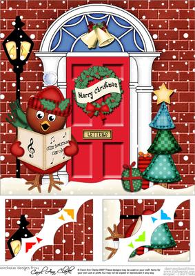 8 x 8 Singing Robin Christmas Door Scalloped Topper
