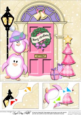 8 x 8 Penguins Christmas Door Scalloped Topper