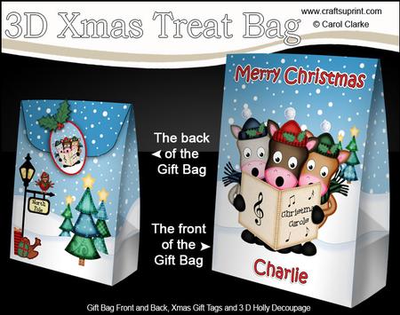 3D Xmas Charlie Singing Horses Large Gift Bag Mini Kit