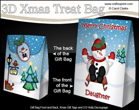 3D Xmas Daughter Snowman Large Gift Bag Mini Kit