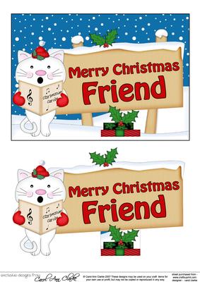 Xmas Friend Singing Cat Signpost 5x7 Easicut Decoupage